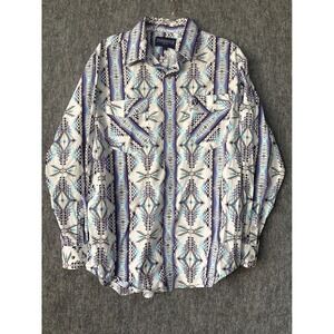 Panhandle Select Mens Aztec Western Pearl Snap Shirt Purple Turquoise Large